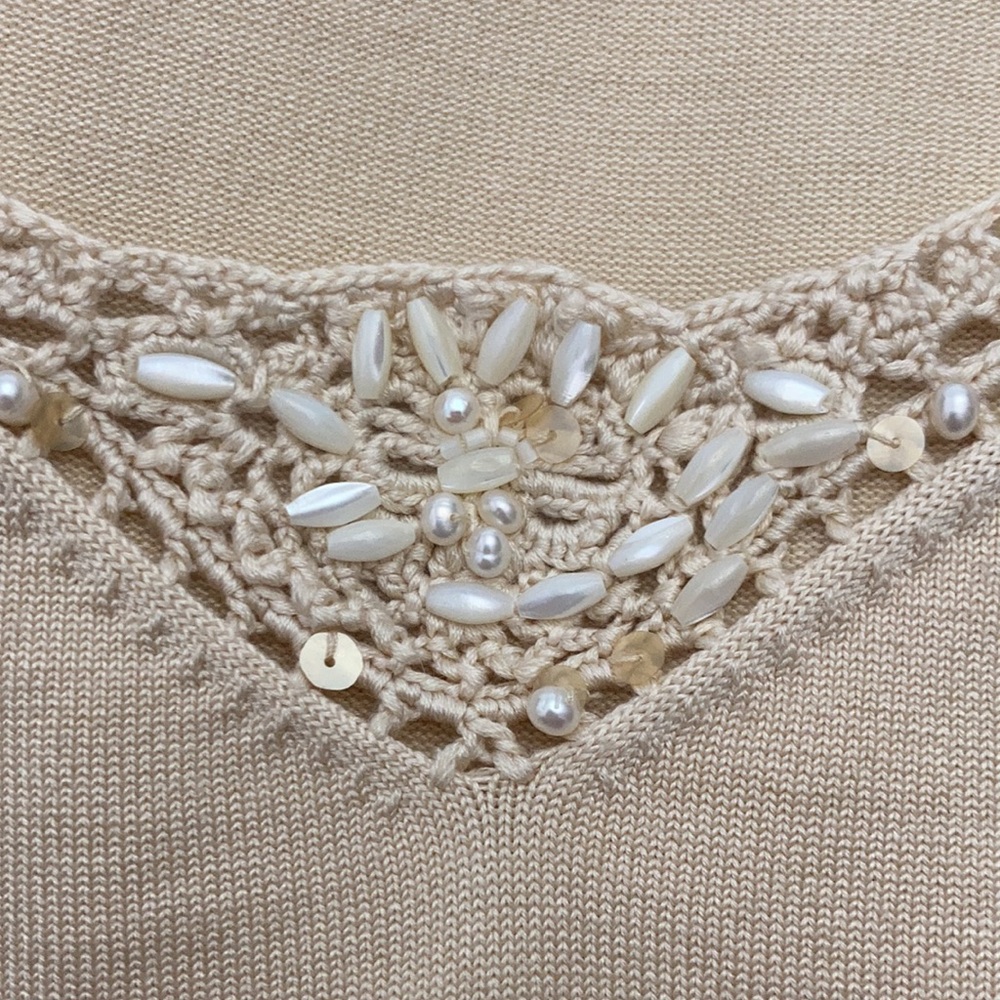EUC Lauren Ralph Lauren Beige Sleeveless Blouse with Sequins & Bead Detail XL - Picture 6 of 10